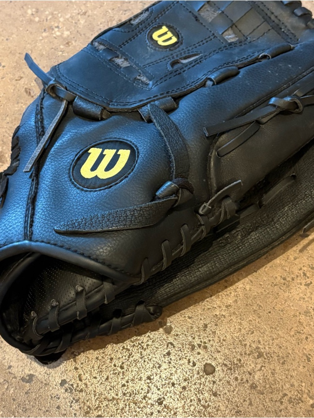 Wilson Black Leather Softball Glove with Yellow Accents 14” A2444 RHT - Picture 2 of 11